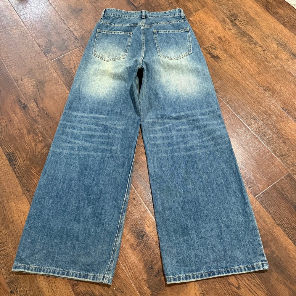 Mens Wide Leg Baggy Jeans Medium Wash Denim Streetwear Relaxed Fit 29x30 - Picture 2 of 8